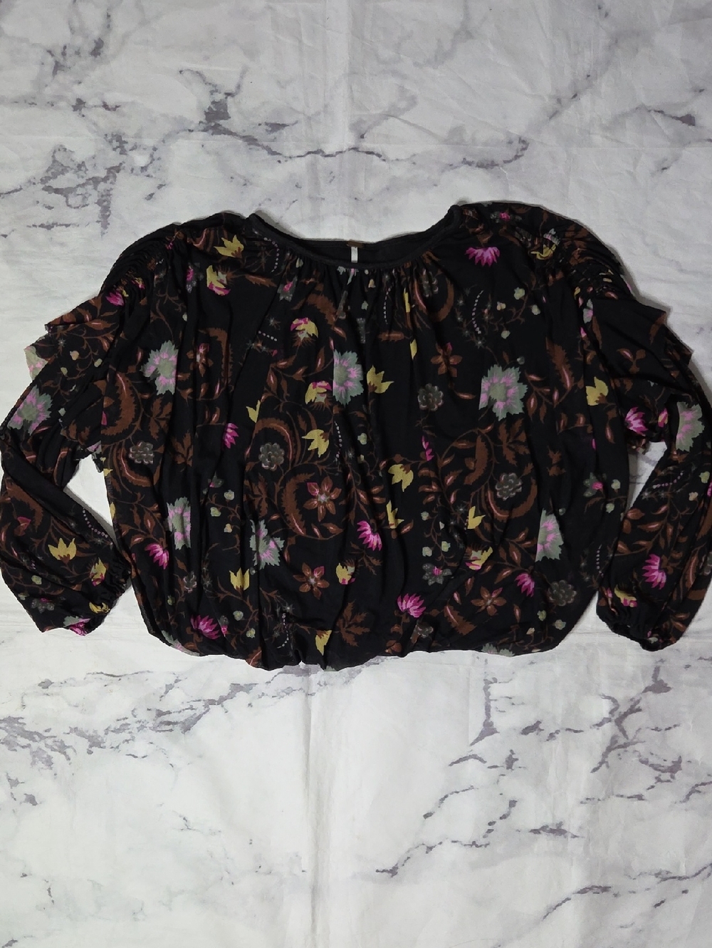 Free People Wildflower Honey Mesh Draped Top In Black Floral